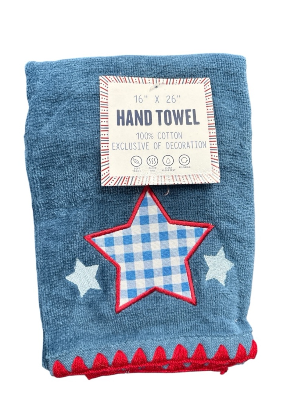 Blue Cotton Hand Towel with Star Applique